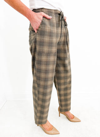 HR Crop Trouser w/ Drawstring in Oak/Multi Ombre Plaid by Liverpool