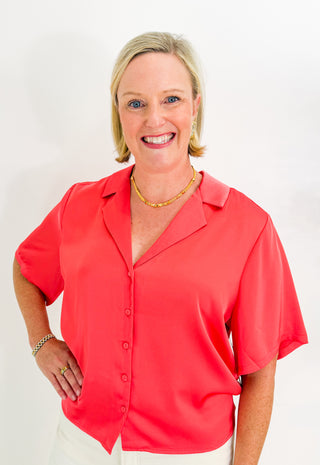 SS Camp Collared Top in Sunset Coral by Liverpool