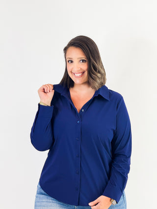 LS Button Front Knit Shirt in Navy Ink by Liverpool