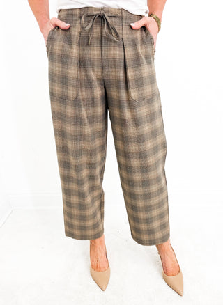HR Crop Trouser w/ Drawstring in Oak/Multi Ombre Plaid by Liverpool