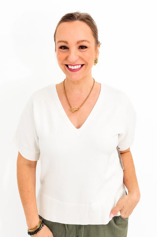 SS V-Neck Dolman Sweater in Whipped Cream by Liverpool