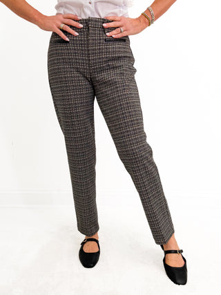 Mid Rise Trouser in Black/Tan Mn Check by Liverpool