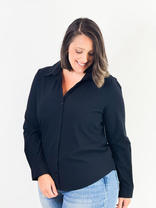 LS Button Front Knit Shirt in Black by Liverpool