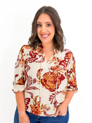 Falling for Florals Top in Brown