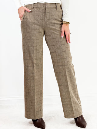 Kelsey Wide Leg Trouser in Khaki Grid Check by Liverpool