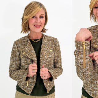 PREORDER Collarless Moto Jacket in Gold Rush Multi by Liverpool