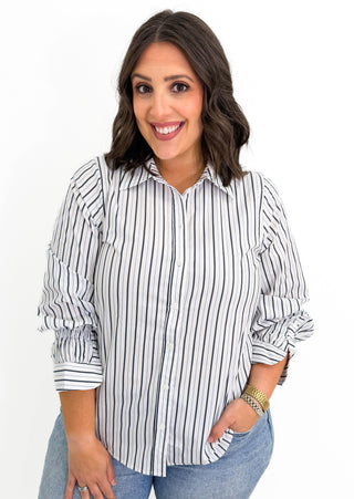 Adjustable Slv Button Top in White/Club Navy Multi Stripe by Liverpool