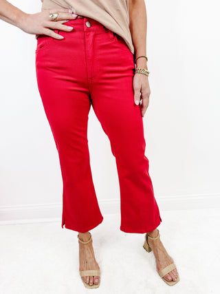 Hannah Crop Flare w/ Slit Hem in Cherry Rose by Liverpool