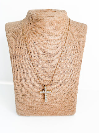 XL Diamond Cross Necklace by Chansutt Pearls