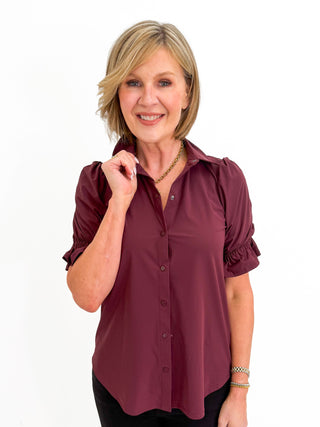 Elbow Puff Sleeve Top in Dk Oxblood by Liverpool