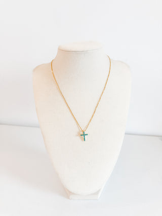 Raya CZ Cross Turquoise Necklace by Sahira