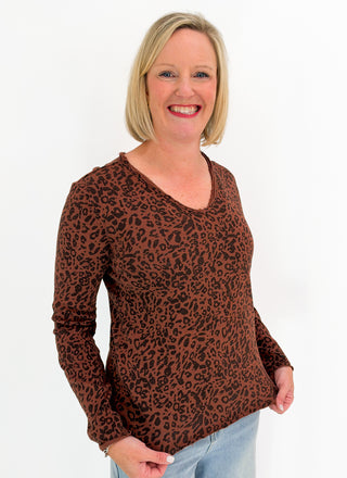 Vanya LS Top in Brown Leopard by Dear John