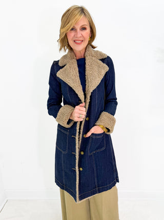 PREORDER Sherpa Trimmed Notch Collar Jacket in Rinse Wash by Liverpool