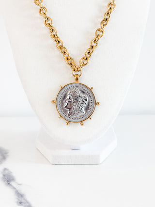 Two Toned Coin Necklace by Chansutt Pearls