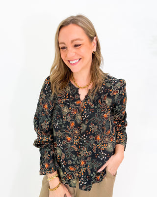 LS Woven Blouse in Black Rust Multi by Liverpool
