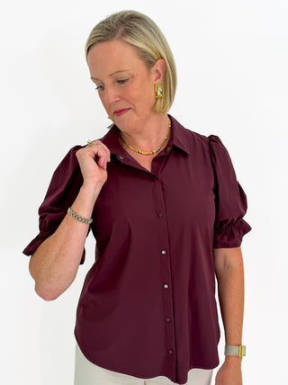 Elbow Puff Sleeve Top in Dk Oxblood by Liverpool
