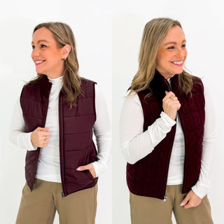 PREORDER Reversible Zip Quilted Sweater Vest in Dark Oxblood by Liverpool