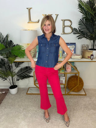 Styled by Val: Hannah Crop Flare w/ Slit Hem in Cherry Rose