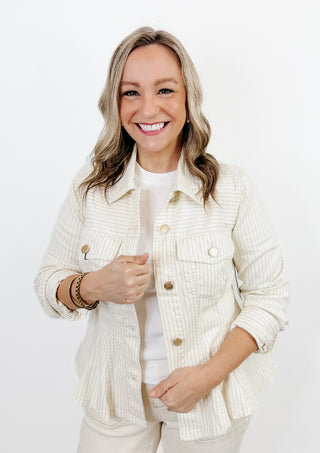 Fit and Flare Trucker Jacket in Nautical Stripe by Liverpool