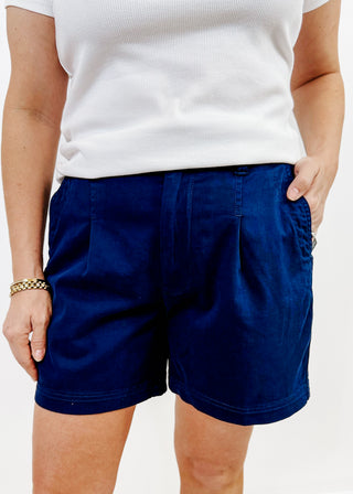 Pleated Trouser Short in Deep Midnight by Liverpool
