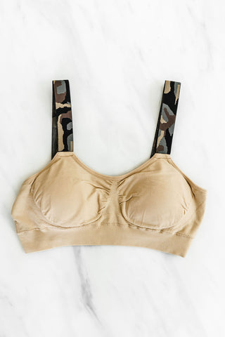 Camo Padded Bralette - Black and Green Strap